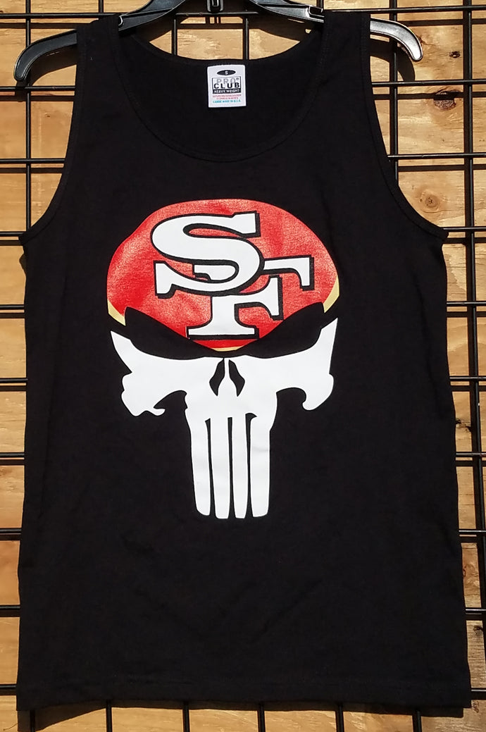 new 49ers punisher skull mens silkscreen tank top image is on the front of the shirt football