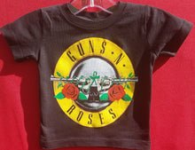 Load image into Gallery viewer, new guns n roses double gun infant silkscreen t-shirt available in 6 12 18 24 months unisex music kids hard rock girl boy music apparel baby toddler tops
