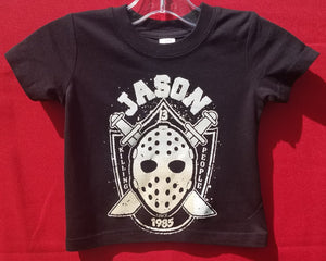 new jason killing people since 1985 infant silkscreen t-shirt available in 12 18 24 months unisex movie kids jason voorhees infant girl friday the 13th boy apparel baby toddler tops