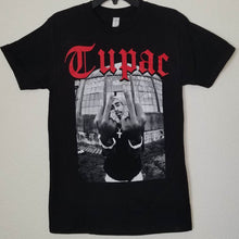 Load image into Gallery viewer, new tupac w red letters double middle finger mens silkscreen t-shirt available from small-3xl women unisex music movie men hip hop rap apparel adult shirts tops
