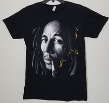 Load image into Gallery viewer, new bob marley smoking joint unisex silkscreen t-shirt available from small-3xl adult apparel music reggae 420 shirts tops
