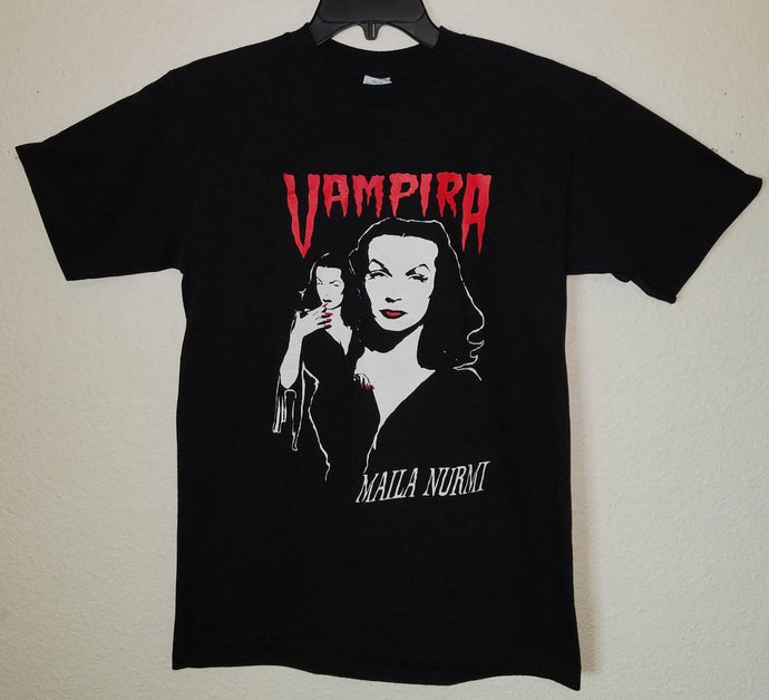 new vampira maila nurmi unisex silkscreen horror t-shirt available from small-3xl memorabilia women men unisex movie apparel adult shirts tops