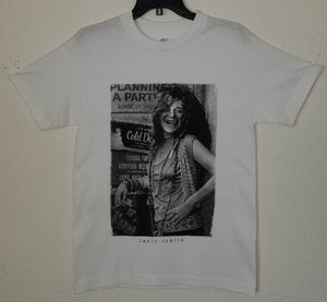 new janis joplin smiling mens silkscreen t-shirt available from small-2xl women unisex music men classic rock apparel adult shirts tops