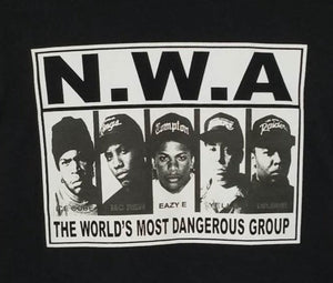 new n w a worlds most dangerous group unisex silkscreen t-shirt available from small 3xl yella women unisex rap music movie men mc ren ice cube eazy e dr dre apparel adult shirts tops