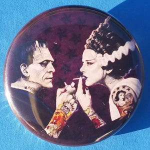 new bride of frankenstein button set of 7 fashion buttons are 1.25 inches in size Set Includes Bride of Frankenstein Bout To Kiss Bride of Frankenstein Couple In Heart Bride of Frankenstein Couple Sharing A Drink Bride of Frankenstein Front View Bride of Frankenstein Hands Over Breast Bride of Frankenstein Side View Frankenstein With Wrench tv movie horror