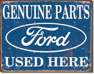 new genuine ford parts used here distressed man cave wall art shop metal sign 16width x 12.5height decor trucks transportation mustang ford motors cars auto novelty