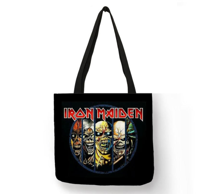 new iron maiden eddie the head multi picture canvas tote bags image is printed on both sides women unisex music metal men eddie the head apparel handbags music