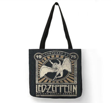 Load image into Gallery viewer, new led zeppelin 1975 us tour madison square garden canvas tote bags image is printed on both sides women unisex music men apparel classic rock handbags
