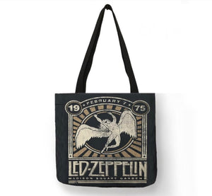 new led zeppelin 1975 us tour madison square garden canvas tote bags image is printed on both sides women unisex music men apparel classic rock handbags