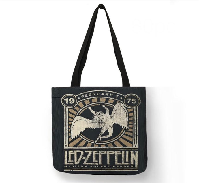 new led zeppelin 1975 us tour madison square garden canvas tote bags image is printed on both sides women unisex music men apparel classic rock handbags