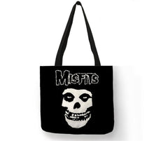 Load image into Gallery viewer, new misfits fiend face canvas tote bags image is printed on both sides women unisex tote bag punk music men hardcore punk fiend face apparel handbags

