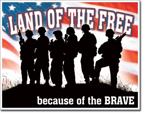 new land of the free because of the brave man cave proud american metal sign 16width x 12.5height decor usa patriotic navy marines army america air force novelty