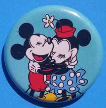 Load image into Gallery viewer, new mickey minnie button set of 6 fashion buttons are 1.25 inches in size Set Includes Mickey Minnie Hearts Flowers Mickey Minnie Hugging Mickey Minnie Kissing Mickey Mouse Looking Over Mickeys Backside Minnie Mouse movie cartoon collection disney pinback
