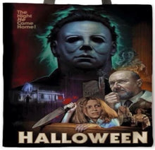 Load image into Gallery viewer, new halloween the night he came home michael myers canvas tote bags image is printed on both sides women unisex men movie horror apperal handbags
