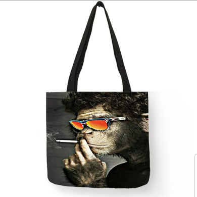 new smoking monkey canvas tote bags image is printed on both sides women unisex men apparel handbags animals