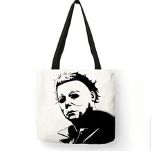 Load image into Gallery viewer, new michael myers canvas tote bags image is printed on both sides women unisex tote bag movie men horror apparel halloween handbags
