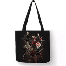 Load image into Gallery viewer, new the killers horror rock band canvas tote bags image is printed on both sides women unisex pinhead movies michael myers men leatherface jason hellraiser halloween freddy krueger apparel handbags
