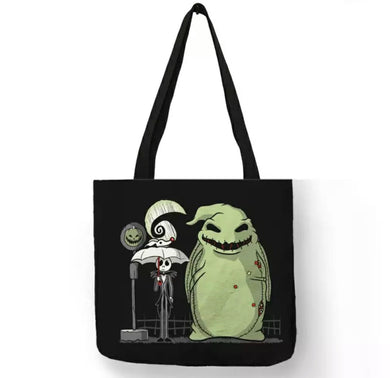 new jack skellington oogie boogie canvas tote bags image is printed on both sides women unisex movies men apparel handbags