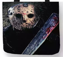 Load image into Gallery viewer, new jason voorhees with machete canvas tote bags image is printed on both sides women unisex movies men horror friday the 13th apparel handbags
