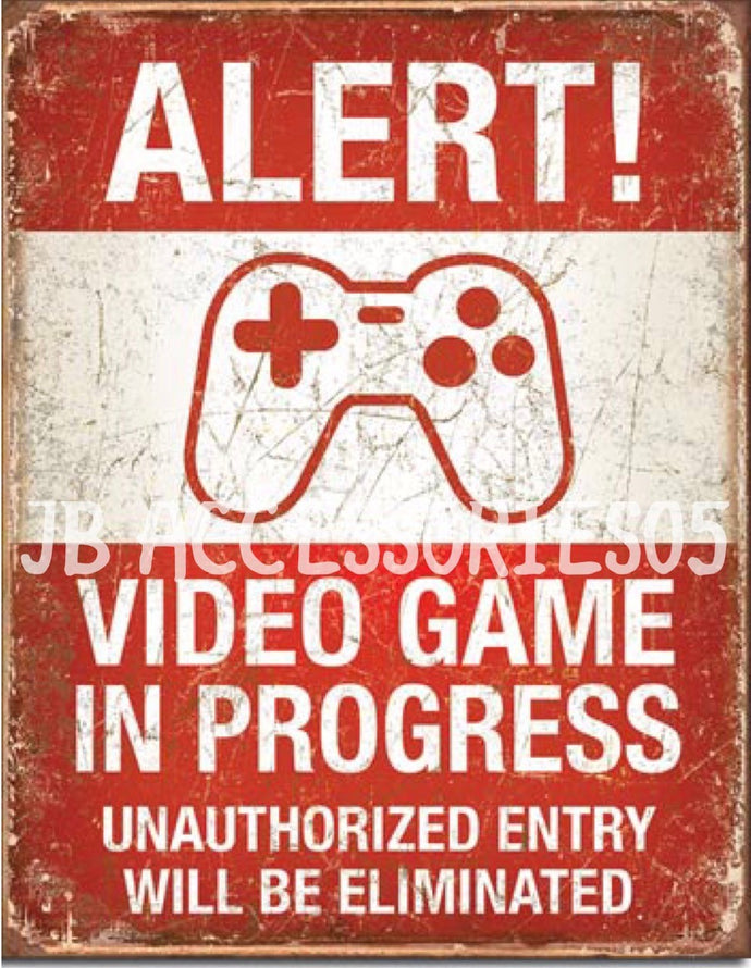 new video game in progress funny wall art metal sign 12.5width x 16height decor funny novelty