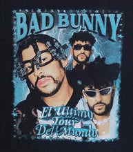 Load image into Gallery viewer, new bad bunny picture collage el ultimo unisex silkscreen t-shirt available from small-3xl tour del mundo hip hop rap reggaeton unisex apparel adult music
