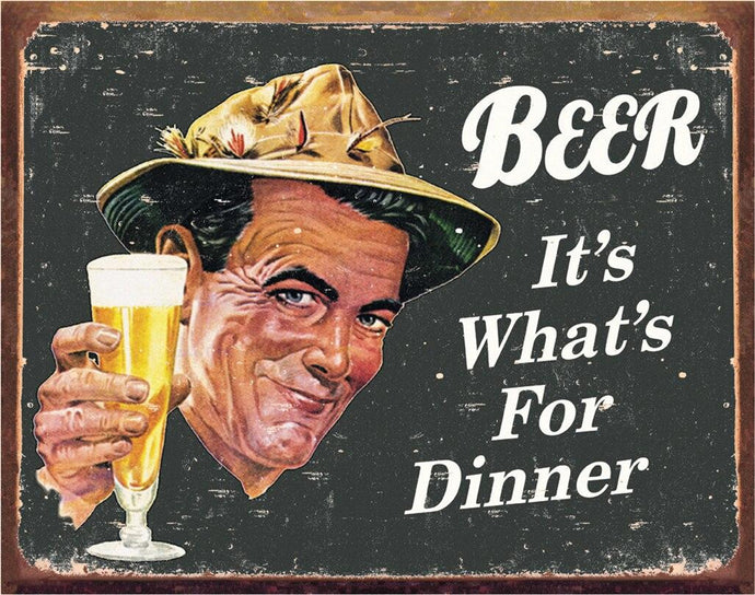 new beer its whats for dinner funny man cave metal sign 16width x 12.5height cerveza beer bar decor