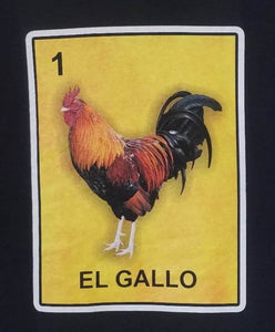 New "El Gallo Rooster" Loteria Style Men's Silkscreen T-Shirt. Available From Small-3XL.